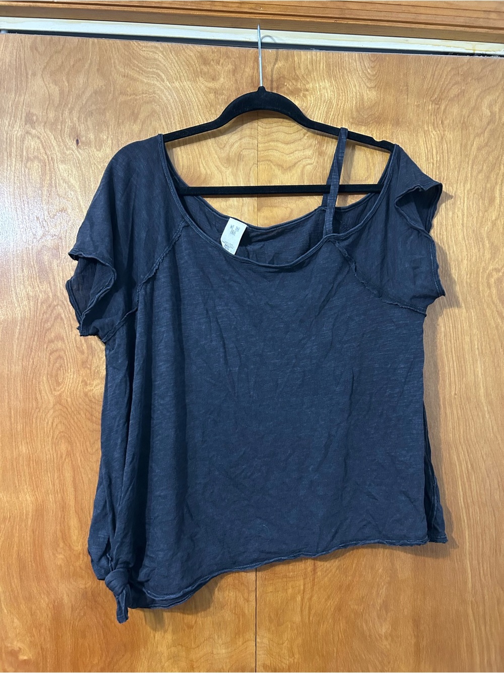 We The Free Washed Charcoal Short Sleeve Scoop Neck Top with Strap